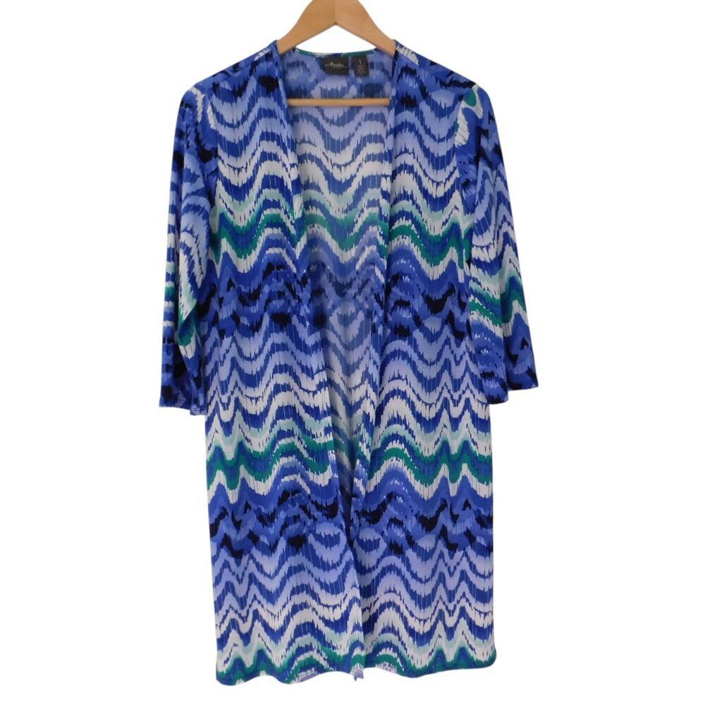 Chico's Travelers Open Front Lightweight Jacket‎ top Slinky Blue Teal Blue 1 M